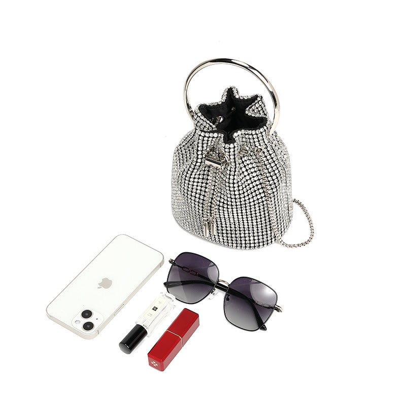 Selling Evening Bag With Rhinestones, 2026 Spring New Fashion Chain Diamond-Encrusted Shoulder Crossbody Bucket Bag - Image 4