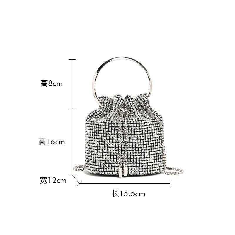 Selling Evening Bag With Rhinestones, 2026 Spring New Fashion Chain Diamond-Encrusted Shoulder Crossbody Bucket Bag - Image 5