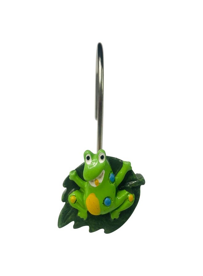 Twofishes 12PCS Green Frog Cartoon Shower Curtain Resin Hook Rings For Children's Bathroom, Living Room or Bedroom(Green Frog) - Image 4