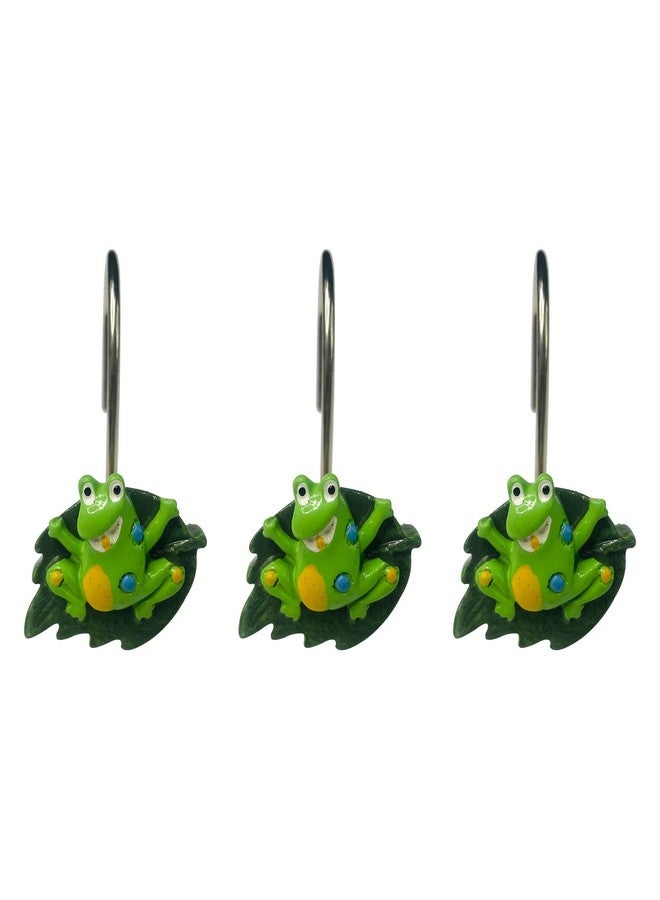 Twofishes 12PCS Green Frog Cartoon Shower Curtain Resin Hook Rings For Children's Bathroom, Living Room or Bedroom(Green Frog) - Image 2