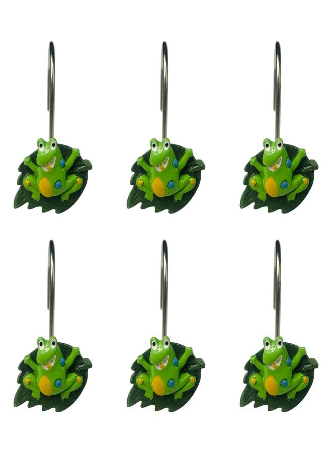 Twofishes 12PCS Green Frog Cartoon Shower Curtain Resin Hook Rings For Children's Bathroom, Living Room or Bedroom(Green Frog) - Image 1