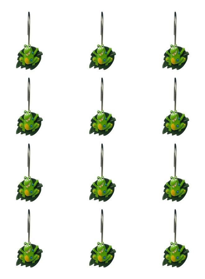 Twofishes 12PCS Green Frog Cartoon Shower Curtain Resin Hook Rings For Children's Bathroom, Living Room or Bedroom(Green Frog) - Image 3