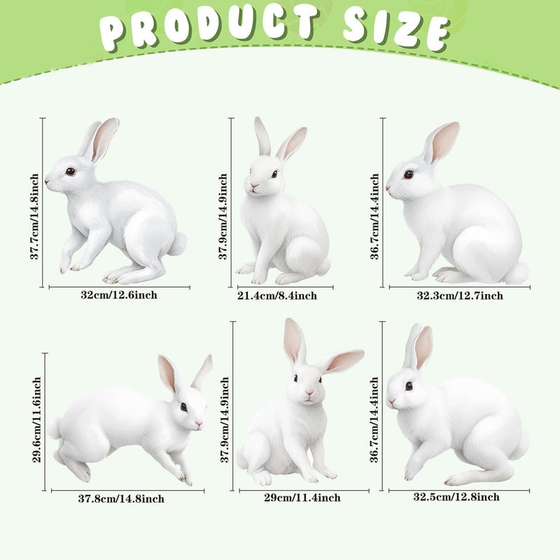 CiniQy 6 PCS 15 Inch Easter Bunny Outdoor Decorations with Stakes, Waterproof PP Safe Material White Cute Bunnies Lawn Signs, Easter Yard Decor, Outside Garden Party Funny Rustic Farmhouse Fake Rabbit Ornaments - Image 3
