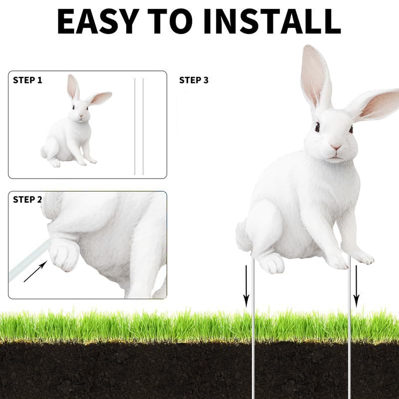 CiniQy 6 PCS 15 Inch Easter Bunny Outdoor Decorations with Stakes, Waterproof PP Safe Material White Cute Bunnies Lawn Signs, Easter Yard Decor, Outside Garden Party Funny Rustic Farmhouse Fake Rabbit Ornaments - Image 4