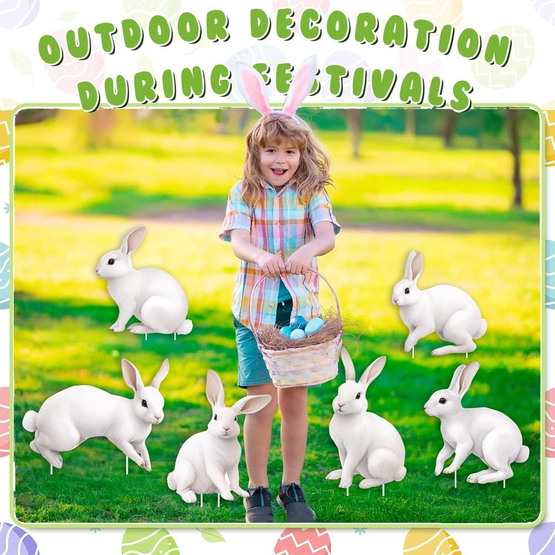 CiniQy 6 PCS 15 Inch Easter Bunny Outdoor Decorations with Stakes, Waterproof PP Safe Material White Cute Bunnies Lawn Signs, Easter Yard Decor, Outside Garden Party Funny Rustic Farmhouse Fake Rabbit Ornaments - Image 2