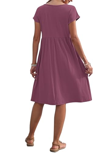 AUSELILY Women's Summer Short Sleeve Knee-Length Dresses Round Neck Loose Dress with Pockets 2026 New, Mauve XL - Image 4