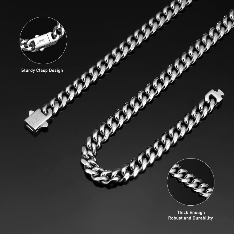 waitrose 7mm Silver Chain for Men Miami Cuban Link Mens Chain,316L Stainless Steel and 925 Sterling Silver Chains for Men Necklace - Image 4