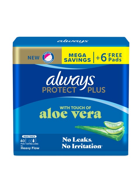 New Protect Plus, Thick, Extra Long Sanitary Pads, Heavy Flow, 40 Pads