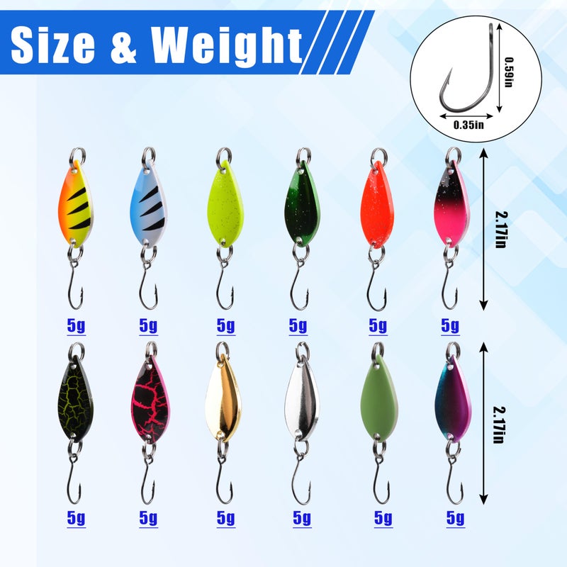 Shaddock Fishing Fishing Spoons Lures for Trout, 12/24pcs Trout Spoons Set Single Hooks Hard Metal Fishing Jigging Bait Tackle Casting Spinner Bait for Crappie Bass Perch Panfish Pike, 1/5 oz, 24pcs - Image 3