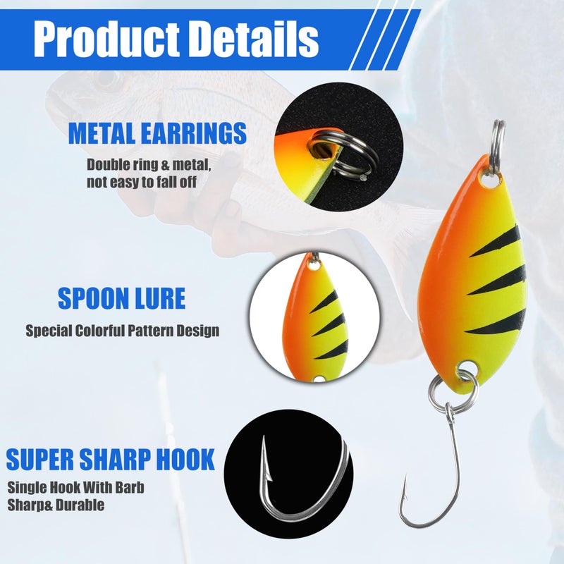Shaddock Fishing Fishing Spoons Lures for Trout, 12/24pcs Trout Spoons Set Single Hooks Hard Metal Fishing Jigging Bait Tackle Casting Spinner Bait for Crappie Bass Perch Panfish Pike, 1/5 oz, 24pcs - Image 2