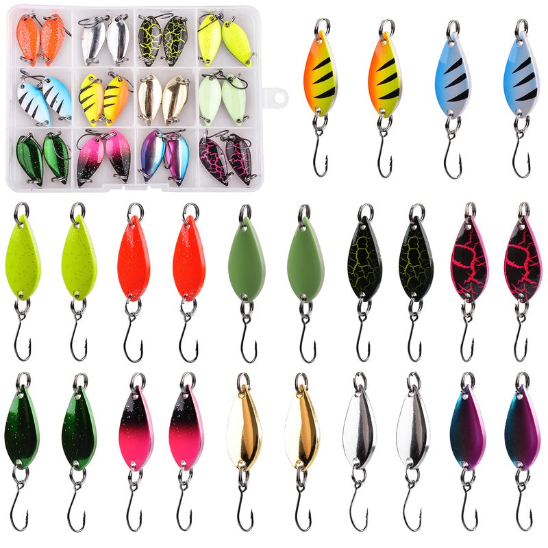 Shaddock Fishing Fishing Spoons Lures for Trout, 12/24pcs Trout Spoons Set Single Hooks Hard Metal Fishing Jigging Bait Tackle Casting Spinner Bait for Crappie Bass Perch Panfish Pike, 1/5 oz, 24pcs - Image 1