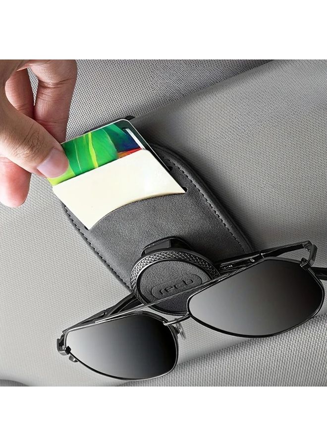 Red Faux Leather Car Sun Visor Glasses Clip with Card Holder Auto Interior Accessories - Image 3