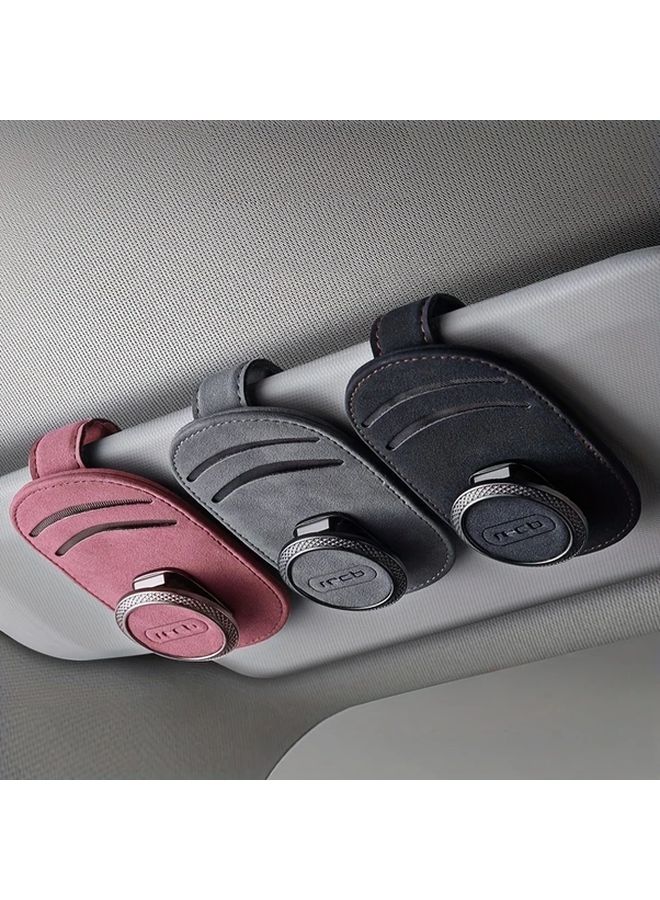 Red Faux Leather Car Sun Visor Glasses Clip with Card Holder Auto Interior Accessories - Image 1