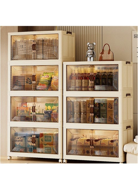 4-Tier Kitchen Storage Cabinet Drawer Organizers Foldable Drawer Shelves Storage Drawer Organizer With Handles Magnetic Doors and Movable Wheels Storage Drawers