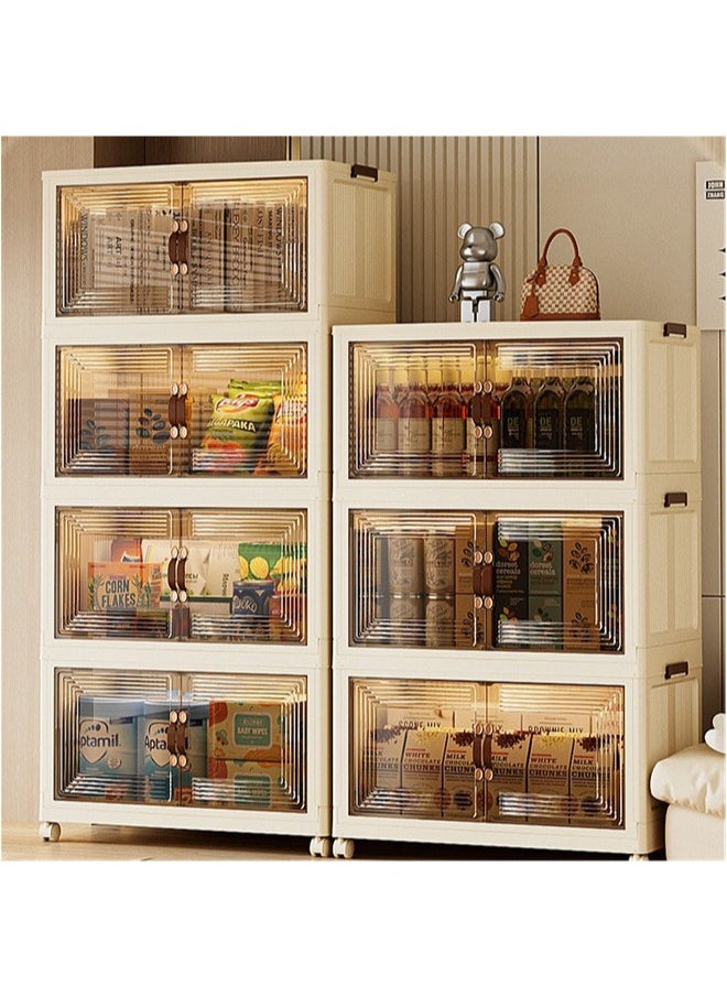 Denzoz - 4-Tier Kitchen Storage Cabinet Drawer Organizers Foldable Drawer Shelves Storage Drawer Organizer With Handles Magnetic Doors and Movable Wheels Storage Drawers - Image 1
