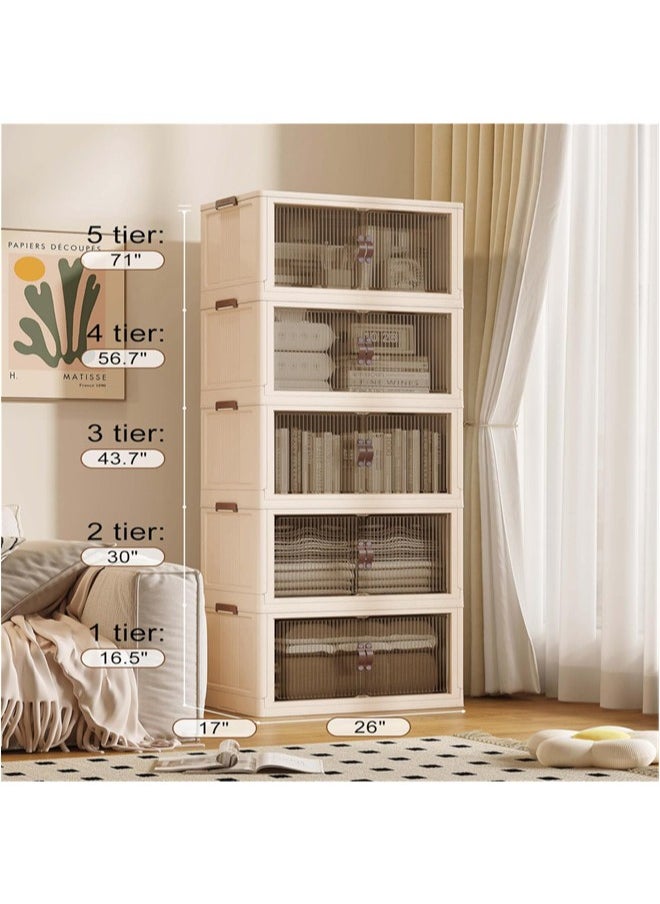 Denzoz - 4-Tier Kitchen Storage Cabinet Drawer Organizers Foldable Drawer Shelves Storage Drawer Organizer With Handles Magnetic Doors and Movable Wheels Storage Drawers - Image 1