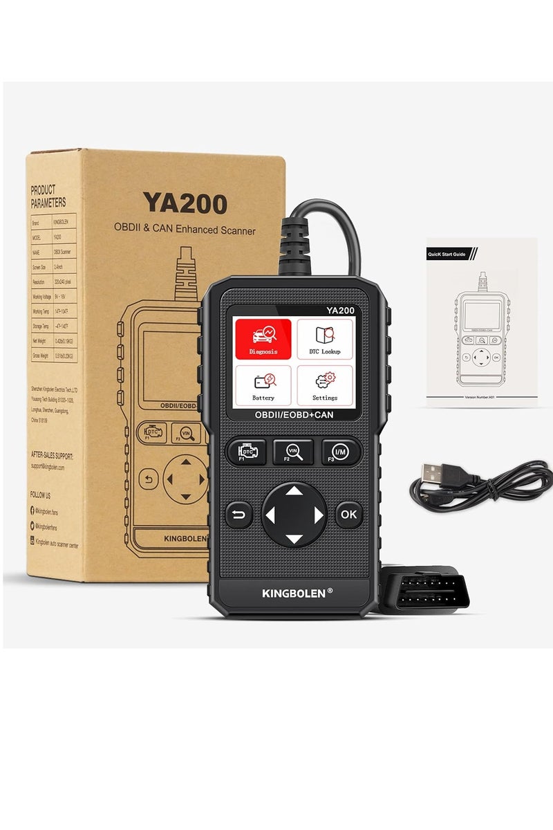 kingbolen ماسح YA200 OBD2، قارئ رموز OBD2 للسيارة، ماسح السيارة OBDII بكامل الوظائف مع اختبار الجهد، أداة تشخيص ماسح OBD2 لجميع سيارات بروتوكول OBDII CAN منذ 1996 - Image 2