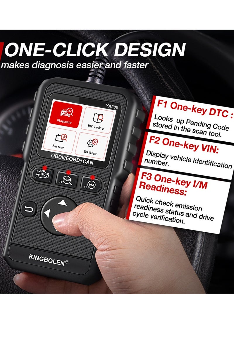 kingbolen ماسح YA200 OBD2، قارئ رموز OBD2 للسيارة، ماسح السيارة OBDII بكامل الوظائف مع اختبار الجهد، أداة تشخيص ماسح OBD2 لجميع سيارات بروتوكول OBDII CAN منذ 1996 - Image 4