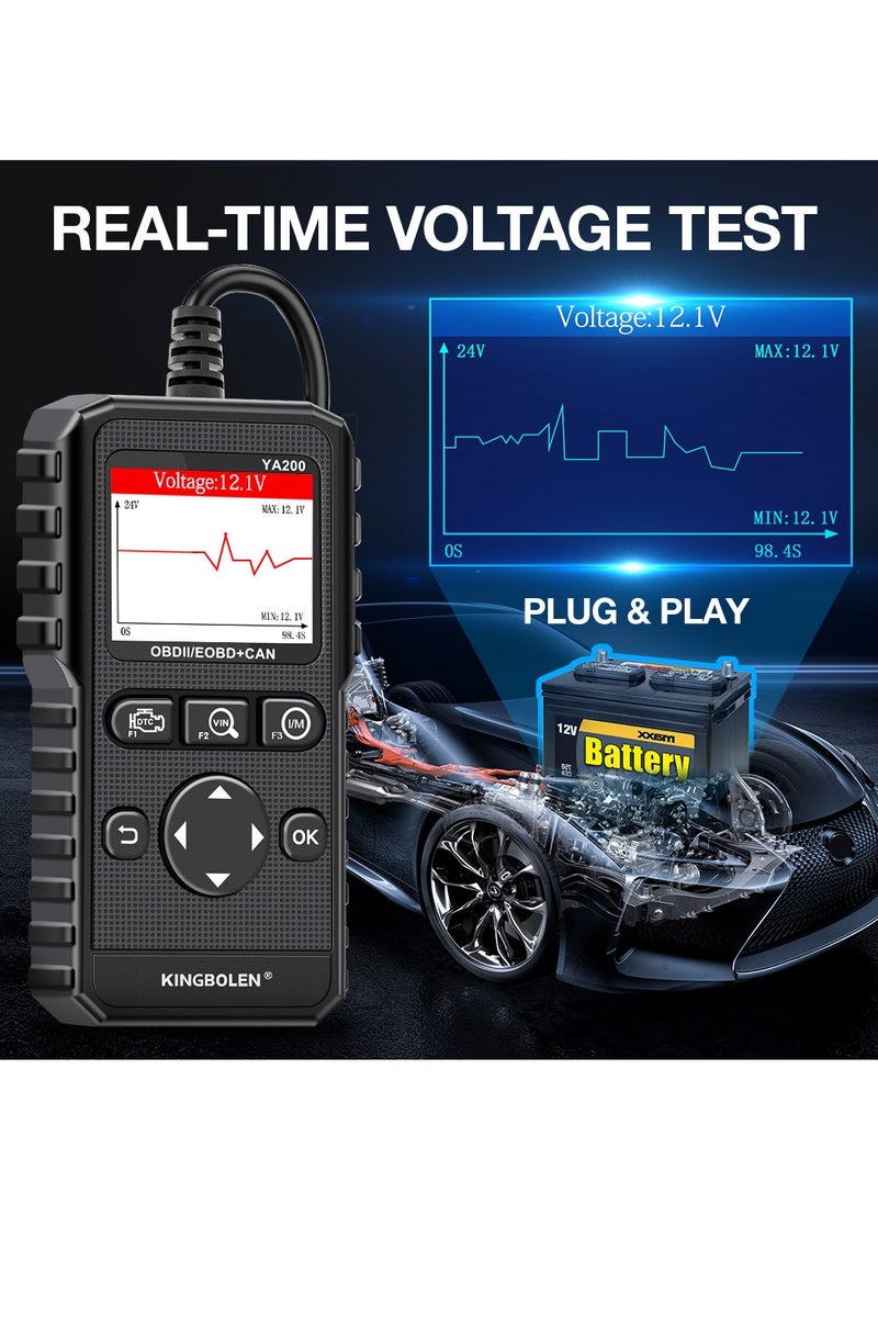 kingbolen ماسح YA200 OBD2، قارئ رموز OBD2 للسيارة، ماسح السيارة OBDII بكامل الوظائف مع اختبار الجهد، أداة تشخيص ماسح OBD2 لجميع سيارات بروتوكول OBDII CAN منذ 1996 - Image 5