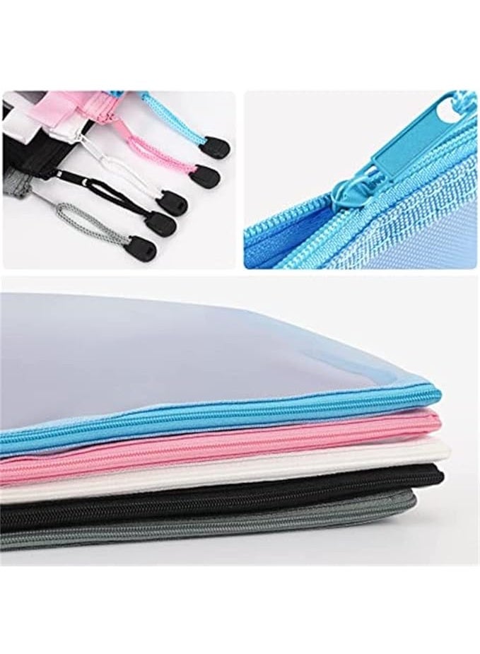 Mesh Zipper Pouch Document Bag, 5 Pack A4 Size Zipper Bags for School Office Supplies, Storage Bags, 5 Colors - Image 5