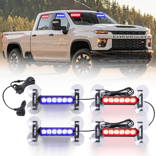 Tiannor 4X 6.1 inch Emergency Strobe Police Lights Red/Blue 24 LED Waterproof Hazard Warning Flashing Safety Dash Front/Rear/Side Windshield Lights for First response vehicle Trucks Car - Image 1