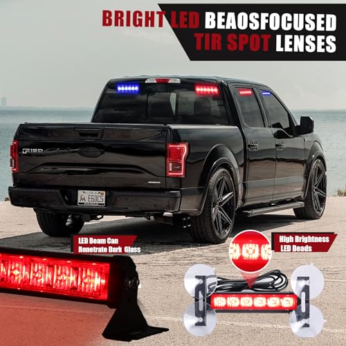 Tiannor 4X 6.1 inch Emergency Strobe Police Lights Red/Blue 24 LED Waterproof Hazard Warning Flashing Safety Dash Front/Rear/Side Windshield Lights for First response vehicle Trucks Car - Image 2