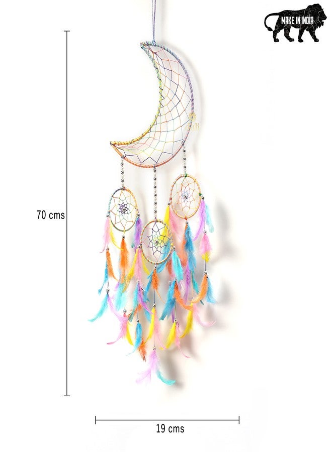 DULI Stainless Steel Moon Shape Dream Catcher Half Moon Home Decor Wall Hanging Bedroom Best for Gifts and Decoration, Wall Art for Bedrooms, Home Wall(CrescentMoonDC: PastelMulti) - Image 2