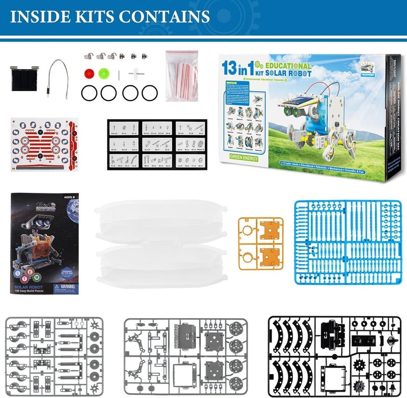 13-in-1 Electric Robot Kit, DIY Solar Power Building Kit, Educational STEM Science Toy, Robotic Set Toys Gift for Boys Girls 8-12 Years Old (13in1) - Image 3