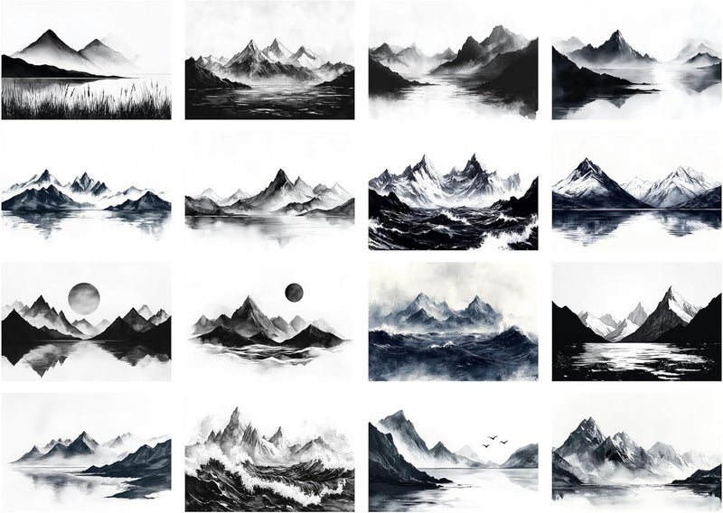 Flonz Decoupage Paper Pack (35 Sheets 6"x8") Monochrome Peaks: Majestic Black and White Mountain Landscapes with Misty Reflections, Dramatic Clouds and Serene Lake Views in Classic Ink Style Vintage - Image 2