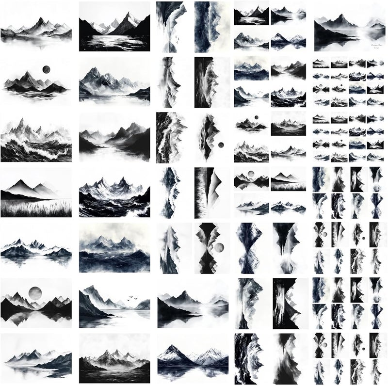 Flonz Decoupage Paper Pack (35 Sheets 6"x8") Monochrome Peaks: Majestic Black and White Mountain Landscapes with Misty Reflections, Dramatic Clouds and Serene Lake Views in Classic Ink Style Vintage - Image 4