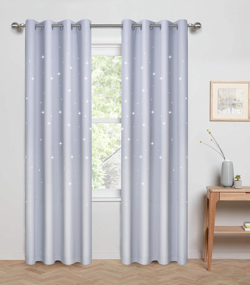 Anjee Laser Cutting Out Stars Blackout Curtains for Kids Room Elegant Grommet Window Curtains for Room Darkening and Noise Blocking 2 Panels W52 x L84 Greyish White