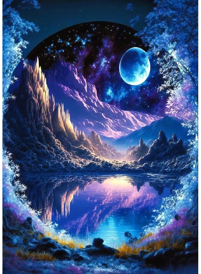 KINPLUB 5D Diamond Painting Kits for Adults, Blue Moon Landscape Diamond Art Kits for Beginners, DIY Full Round Drill Dream Night Paint with Diamond Pictures Gem Art, Home Wall Decor 12 x 16 Inch - Image 1
