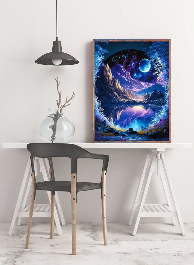 KINPLUB 5D Diamond Painting Kits for Adults, Blue Moon Landscape Diamond Art Kits for Beginners, DIY Full Round Drill Dream Night Paint with Diamond Pictures Gem Art, Home Wall Decor 12 x 16 Inch - Image 5