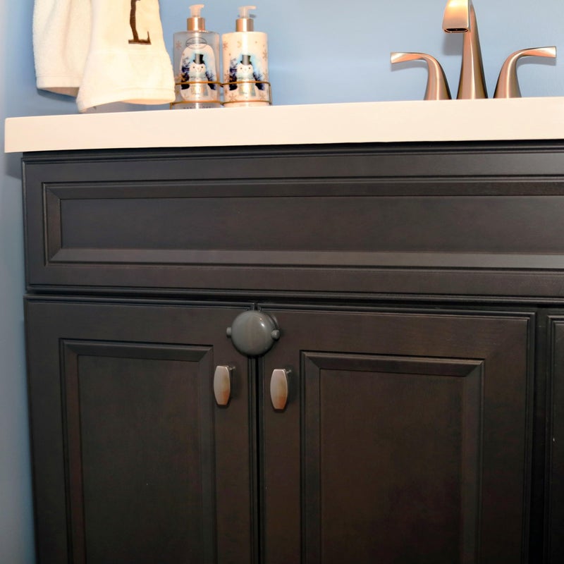 Qdos Safety Adhesive Double Door Cabinet Lock | Gray | Easy One Handed Operation - Patented ZeroPinch Design - Only Fits Standard Framed Cabinets and Furniture - Baby Proofing Doesn't Have to be Ugly - Image 2