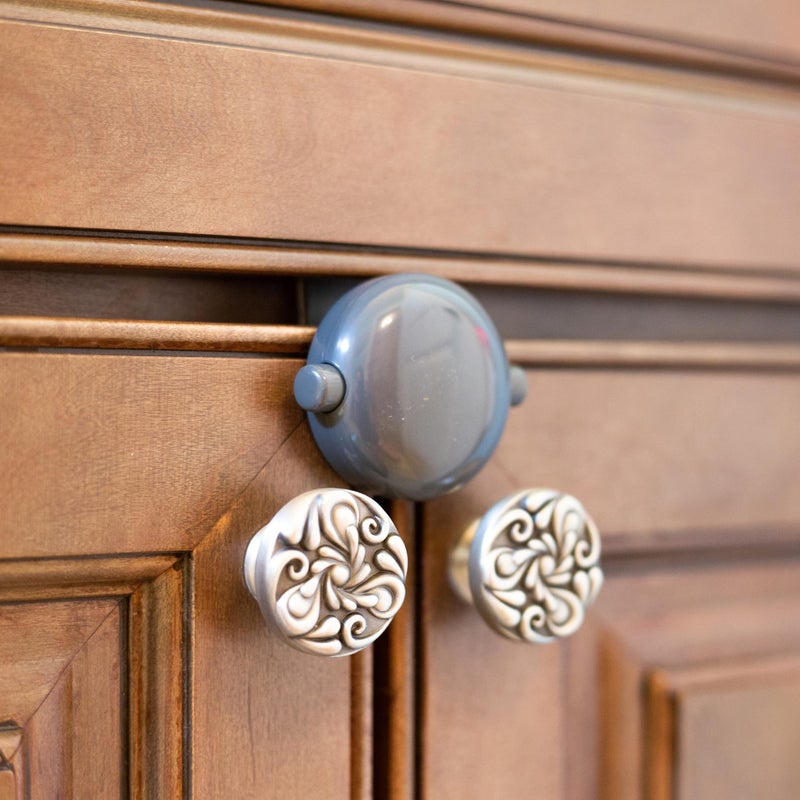 Qdos Safety Adhesive Double Door Cabinet Lock | Gray | Easy One Handed Operation - Patented ZeroPinch Design - Only Fits Standard Framed Cabinets and Furniture - Baby Proofing Doesn't Have to be Ugly - Image 3