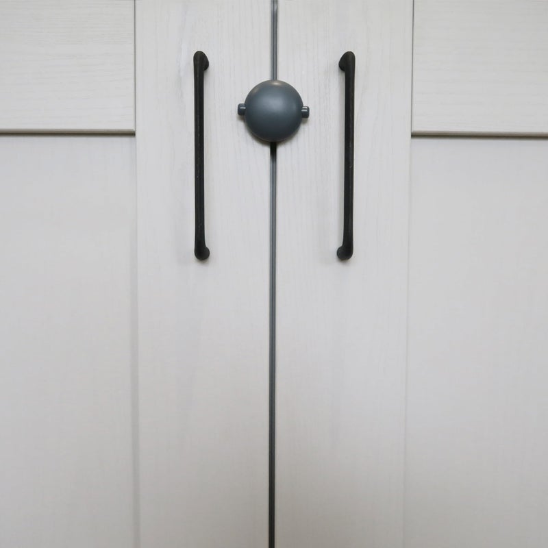 Qdos Safety Adhesive Double Door Cabinet Lock | Gray | Easy One Handed Operation - Patented ZeroPinch Design - Only Fits Standard Framed Cabinets and Furniture - Baby Proofing Doesn't Have to be Ugly - Image 4