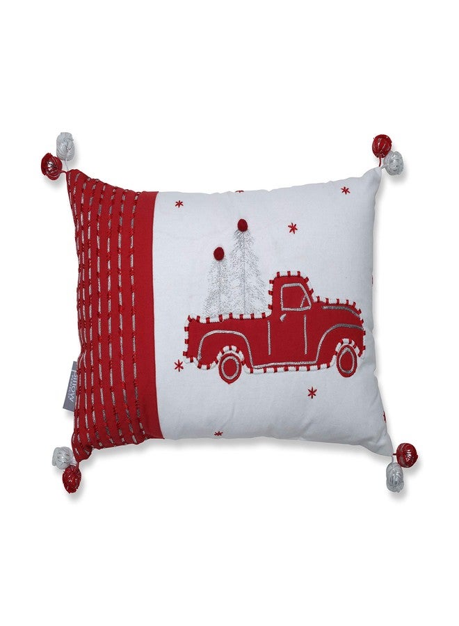 بيلو بيرفكت وسادة زينة من Pillow Perfect بتصميم شاحنة وأشجار، مقاس 12 × 18 بوصة، أحمر/أبيض/فضي - Image 1