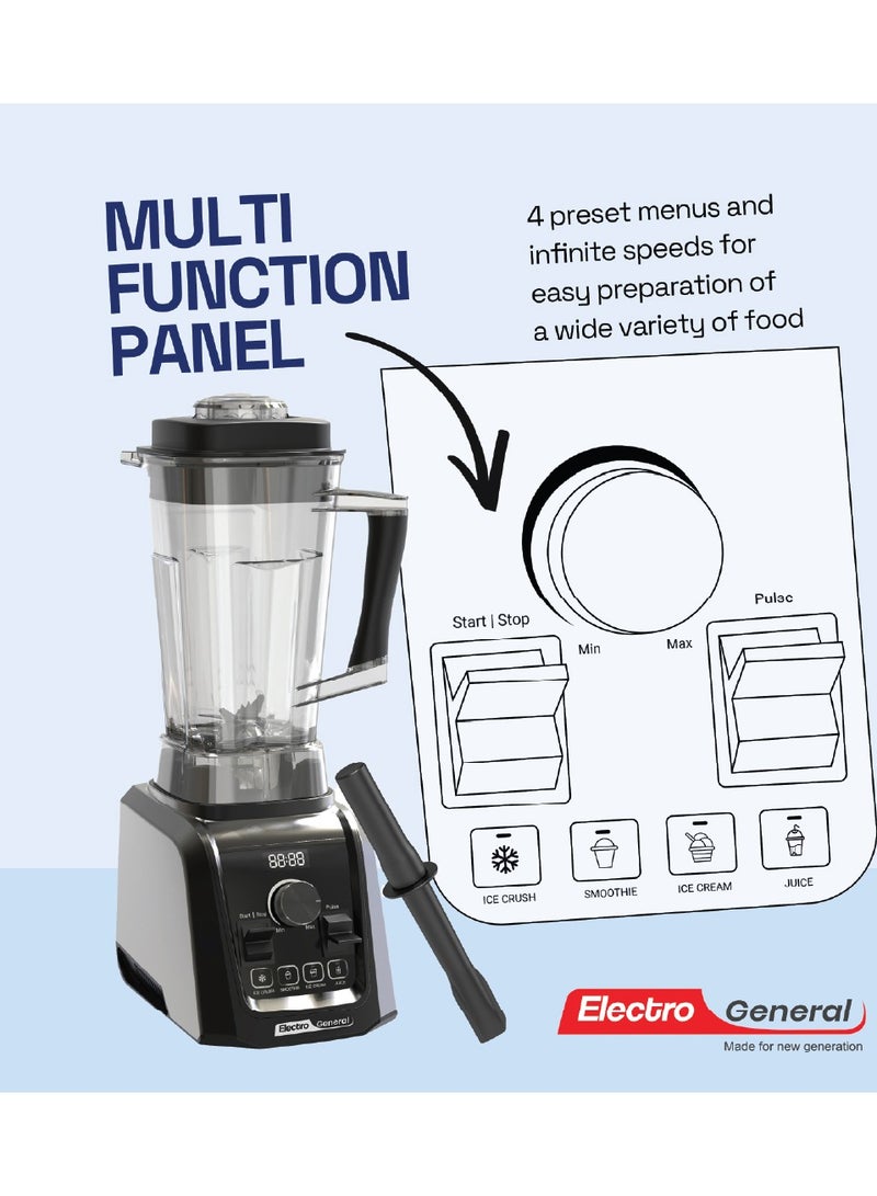 الكترو جنرال خلاط كهربائي احترافي 1700 واط - بسعة 2 لتر - 32000 دورة/دقيقة، 6 شفرات ستانلس ستيل، تحكم بالسرعة، 4 برامج أوتوماتيكية، حماية أمان وضوضاء منخفضة - Image 4