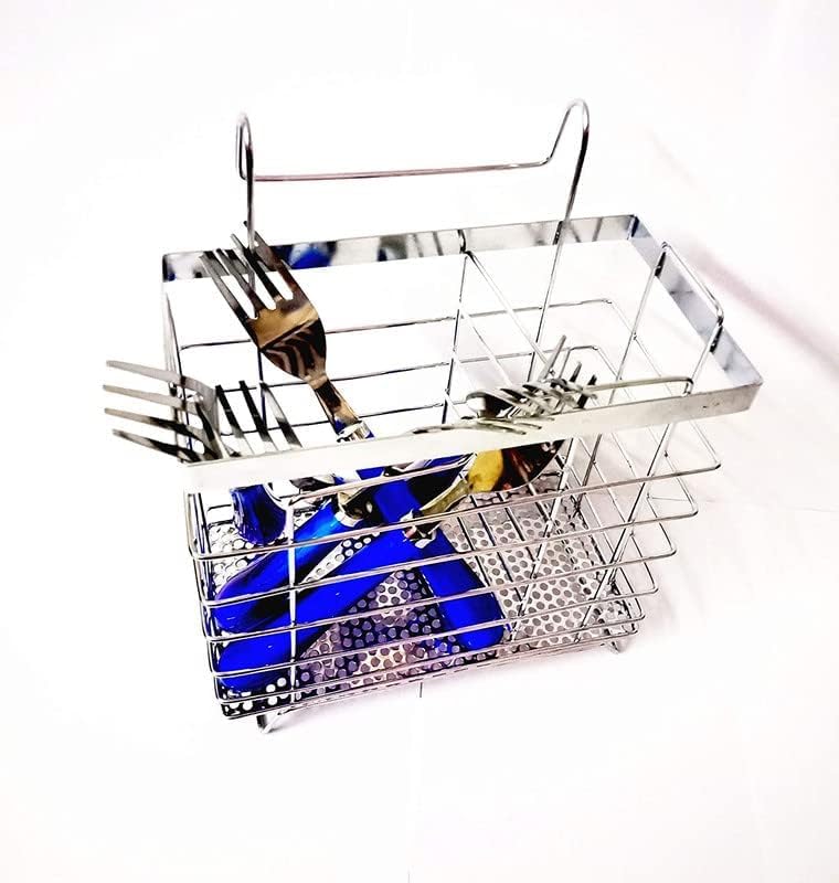 DECOFOLD Silver Stainless Steel Hanging Spoon Stand | Fork Holder | Knife Drainer | Steel Basket - Image 3