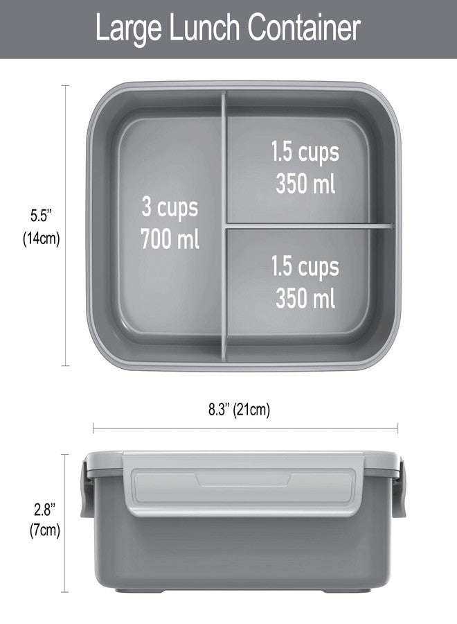 Caperci Classic Bento Box Adult Lunch Box for Older Kids - Leakpoof 47 oz 3-Compartment Lunch Containers for Adults and Teens, Built-in Utensil Set, Ideal for On-the-Go Balanced Eating, Gray - Image 3