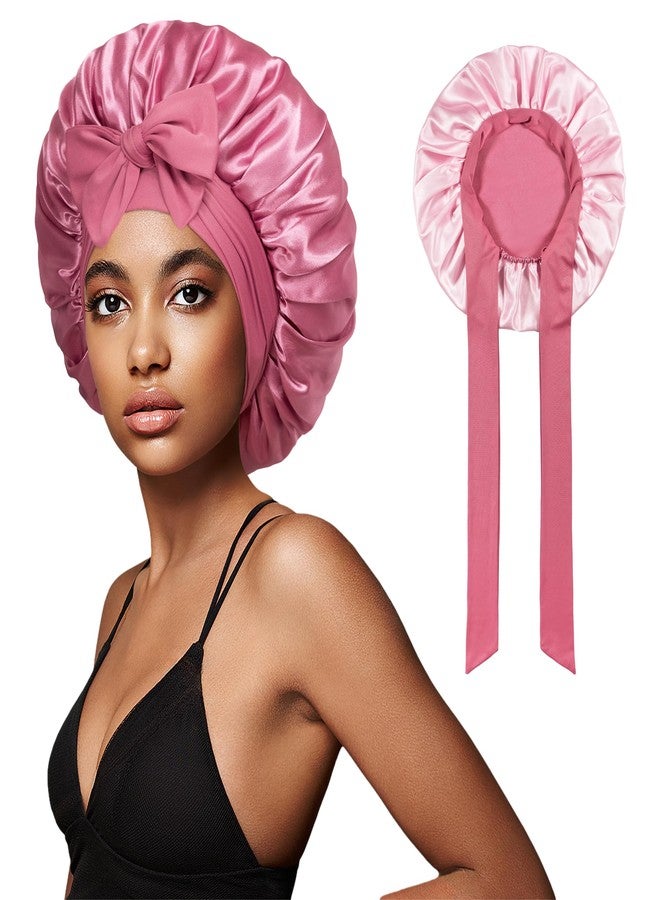 vidsel Bonnet with Tie Band, Hair Care Satin Silk Bonnet for Sleeping Women, Silky Sleep Bonnets for Women, Reversible Double Layer Sleep Cap for Curly Hair Braids - Image 1