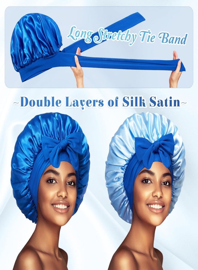 vidsel Bonnet with Tie Band, Hair Care Satin Silk Bonnet for Sleeping Women, Silky Sleep Bonnets for Women, Reversible Double Layer Sleep Cap for Curly Hair Braids - Image 3