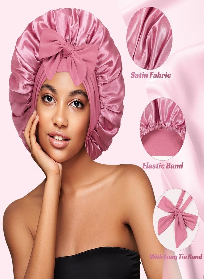 vidsel Bonnet with Tie Band, Hair Care Satin Silk Bonnet for Sleeping Women, Silky Sleep Bonnets for Women, Reversible Double Layer Sleep Cap for Curly Hair Braids - Image 2