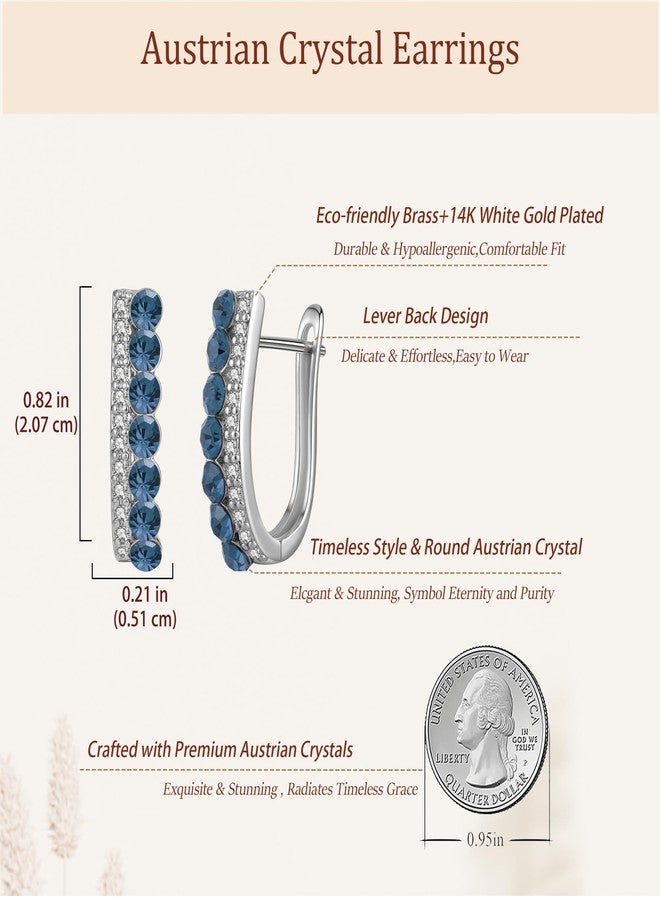 إيفيفك أقراط إيفيفيك النمساوية الكريستالية على شكل حرف U للنساء، مطلية بالذهب الأبيض عيار 14 قيراط، مضادة للحساسية، أقراط حلقية صغيرة، هدايا مجوهرات (أزرق داكن) - Image 4
