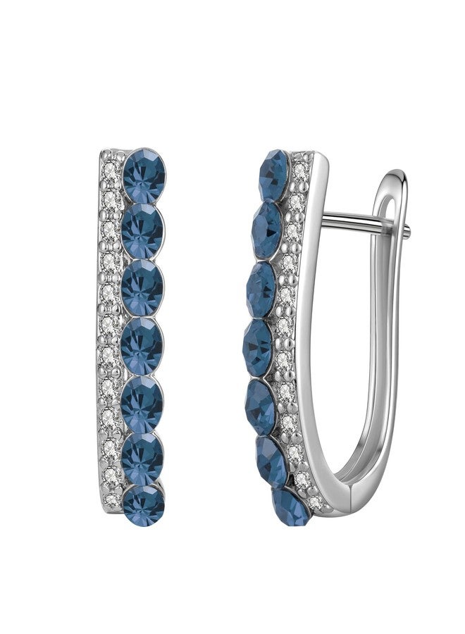 إيفيفك أقراط إيفيفيك النمساوية الكريستالية على شكل حرف U للنساء، مطلية بالذهب الأبيض عيار 14 قيراط، مضادة للحساسية، أقراط حلقية صغيرة، هدايا مجوهرات (أزرق داكن) - Image 1