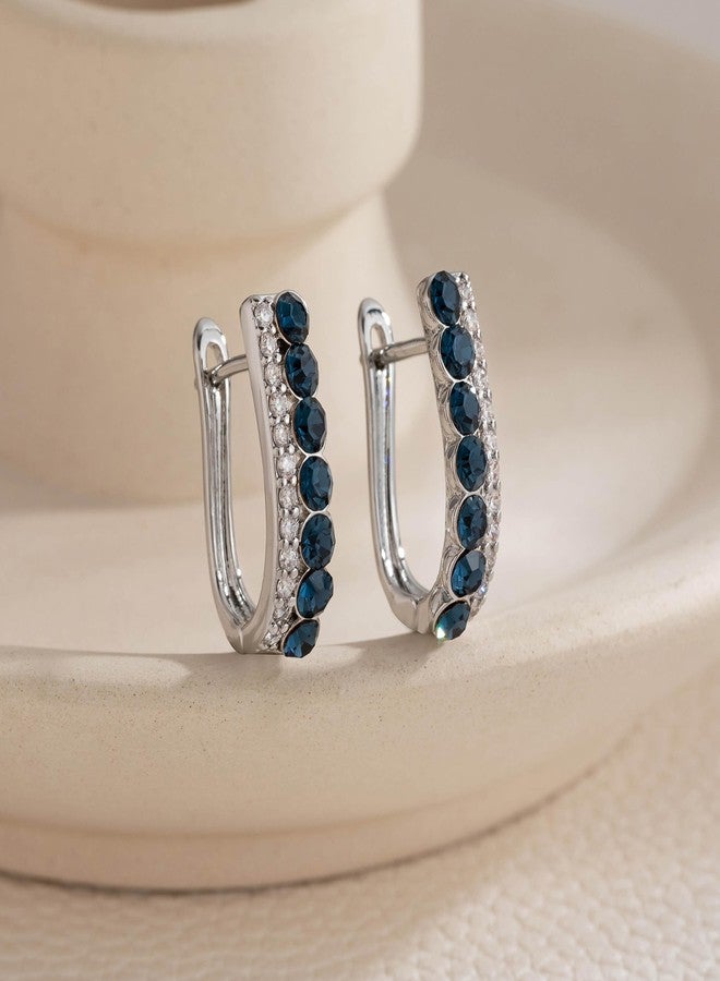 إيفيفك أقراط إيفيفيك النمساوية الكريستالية على شكل حرف U للنساء، مطلية بالذهب الأبيض عيار 14 قيراط، مضادة للحساسية، أقراط حلقية صغيرة، هدايا مجوهرات (أزرق داكن) - Image 3