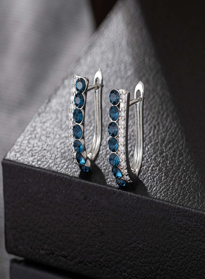 إيفيفك أقراط إيفيفيك النمساوية الكريستالية على شكل حرف U للنساء، مطلية بالذهب الأبيض عيار 14 قيراط، مضادة للحساسية، أقراط حلقية صغيرة، هدايا مجوهرات (أزرق داكن) - Image 5