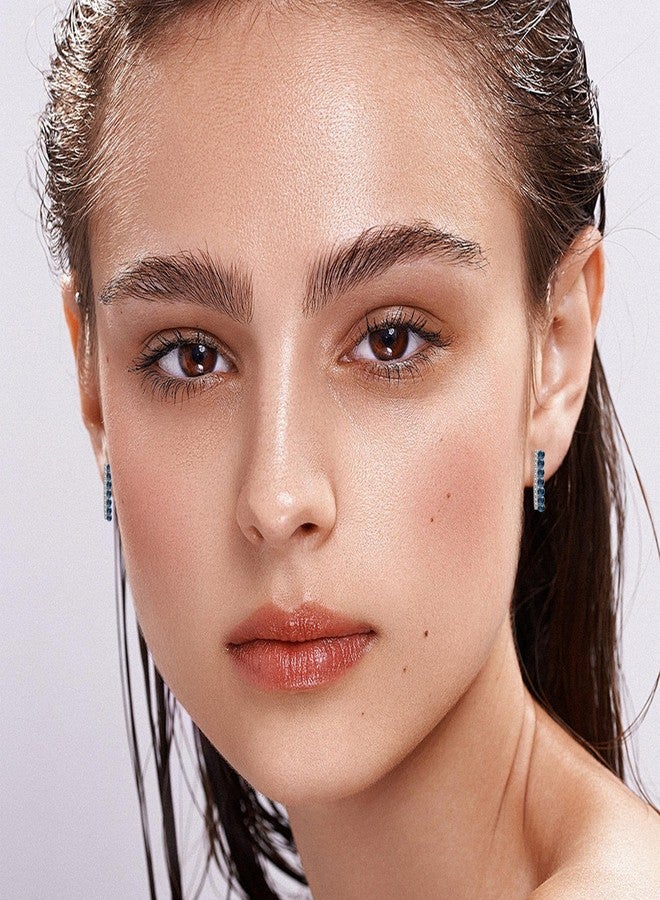 إيفيفك أقراط إيفيفيك النمساوية الكريستالية على شكل حرف U للنساء، مطلية بالذهب الأبيض عيار 14 قيراط، مضادة للحساسية، أقراط حلقية صغيرة، هدايا مجوهرات (أزرق داكن) - Image 2