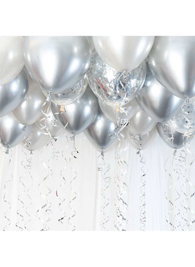 Chrome Silver Ceiling Balloon Kit With Confetti 33cm 30-Pack