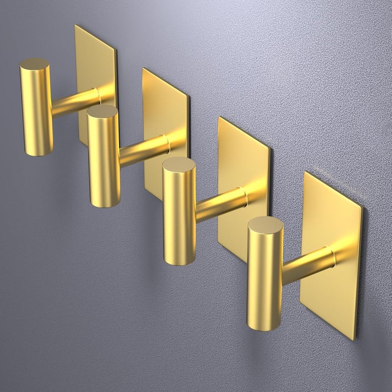 Zikra Adhesive Hooks, 4 Pcs Heavy Duty Wall Stainless Steel Door Hooks for Hanging Coat, Hat, Towel, Robe, Key, Clothes, Closet Hook Wall Mount for Home, Kitchen, Bathroom, Office(Gold) - Image 5